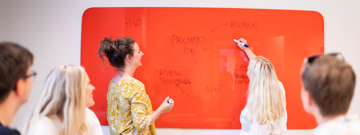 Photo of students writing on a board